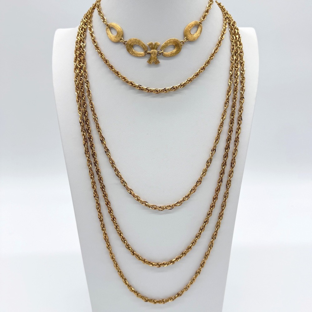 Vintage 1970s Gold Tone Multi Strand Layered Statement Necklace